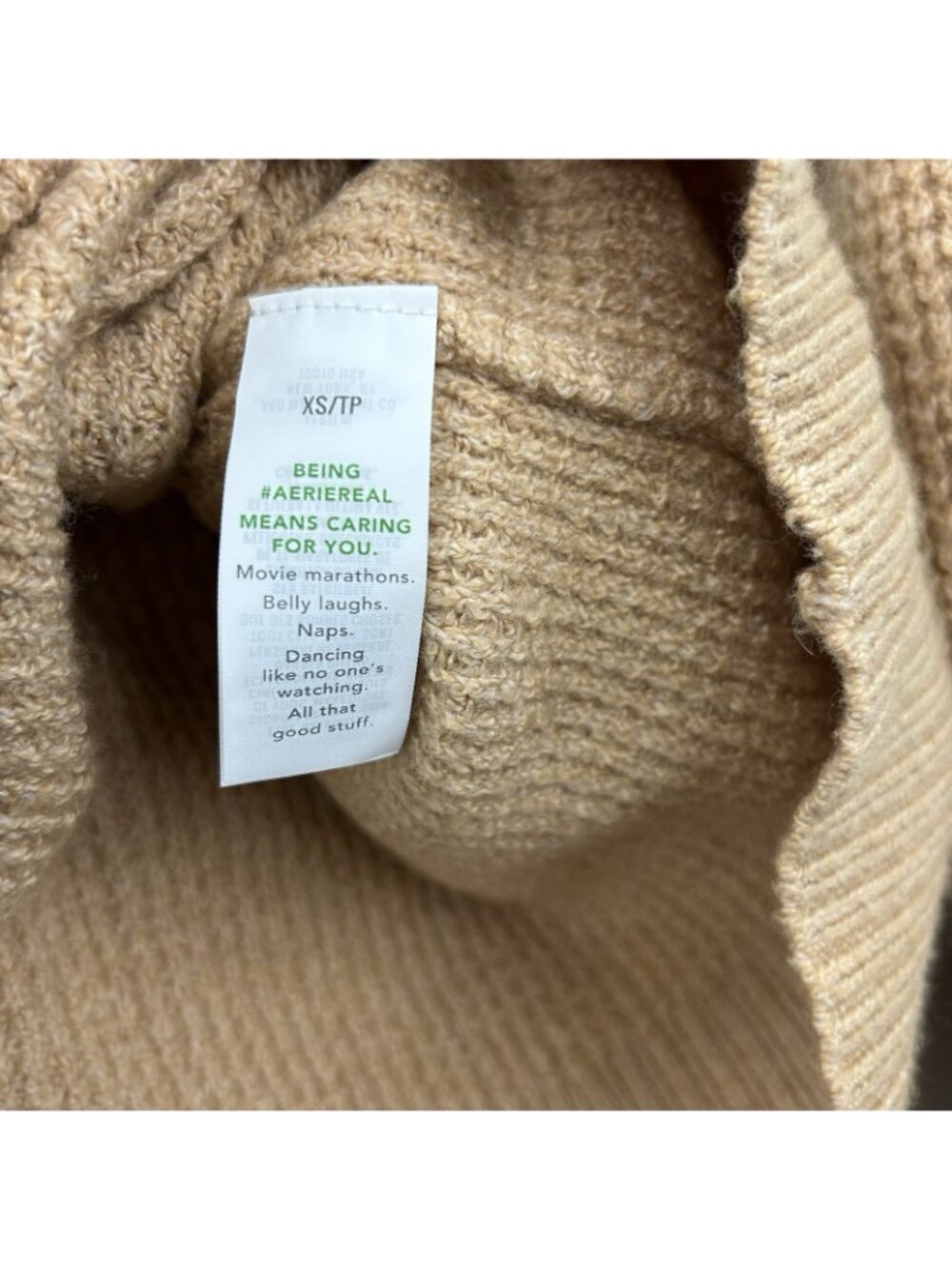 Aerie Oversized Cozy Up Waffle Button Sweater Women’s Size XS Color Tan Beige - Picture 9 of 16